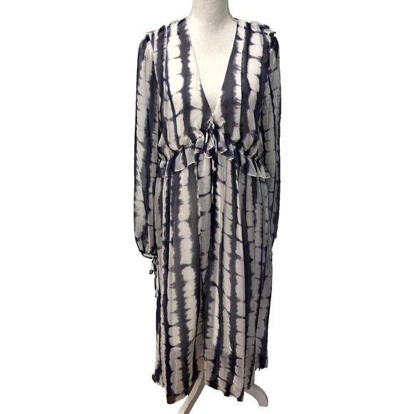 Prabal Gurung Silk Fit And Flare Dress Womens 8 Blue Tie Dye Chiffon Boho Hippie